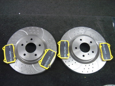 FOR NISSAN 350Z FRONT BRAKE DISC  DRILLED GROOVED EBC YELLOW STUFF BRAKE PADS