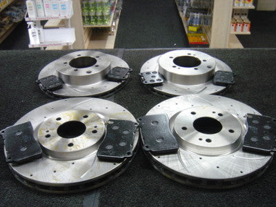 FOR  MITSUBISHI LANCER EVO 5 6 7 8 BRAKE DISC CROSS DRILLED GROOVED MINTEX  PAD