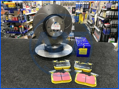 BMW 435D 435i F36 DRILLED GROOVED BRAKE DISC EBC BRAKE PAD FRONT SET