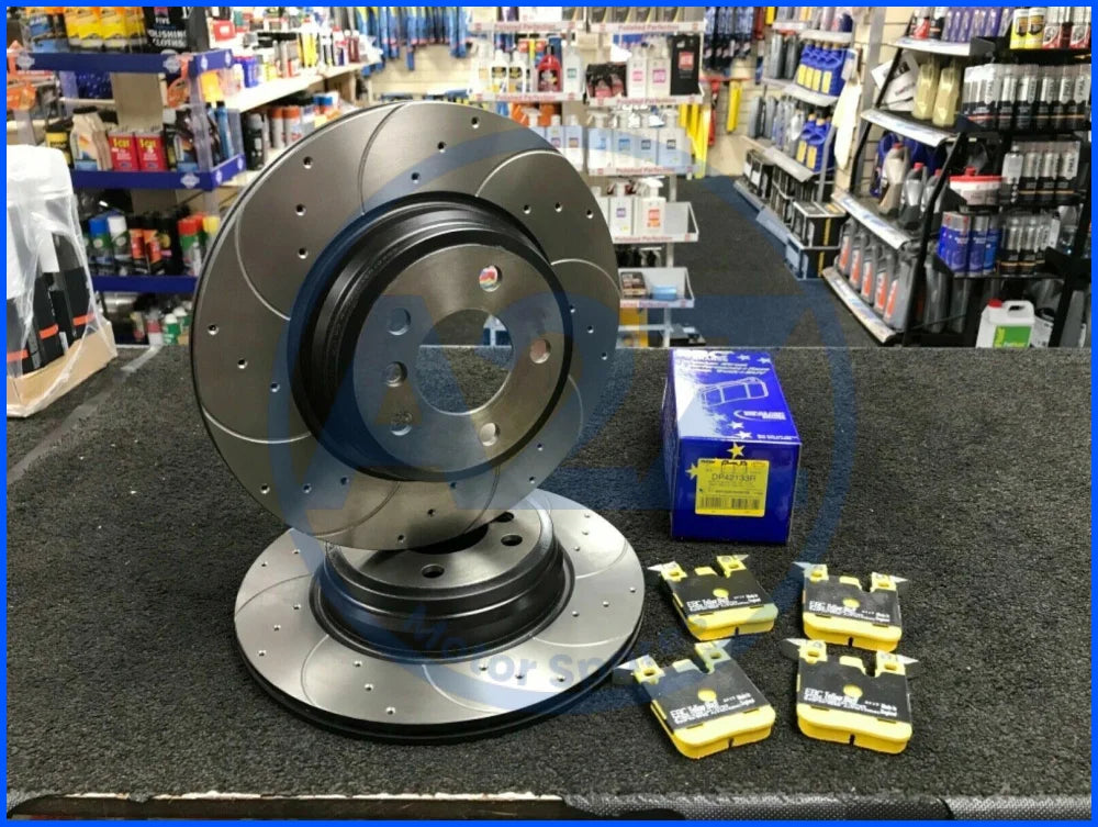 FOR BMW 335D 335i F30 DRILLED GROOVED BRAKE DISC EBC BRAKE PAD FRONT REAR 340+330