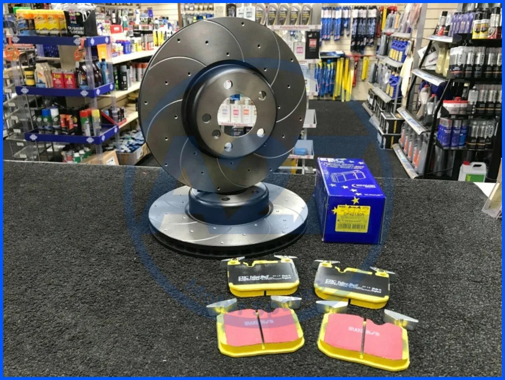 FOR BMW 335D 335i F30 DRILLED GROOVED BRAKE DISC EBC BRAKE PAD FRONT REAR 340+330