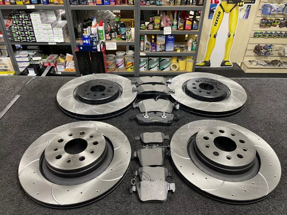 FOR MASERATI GHIBLI DV6 M157 2013 21 FRONT REAR BRAKE DISCS DRILLED GROOVED PAD