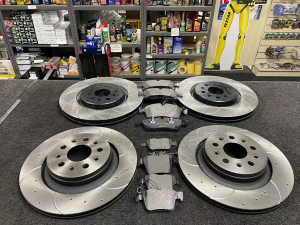 FOR MASERATI GHIBLI DV6 M157 2013 21 FRONT REAR BRAKE DISCS DRILLED GROOVED PAD