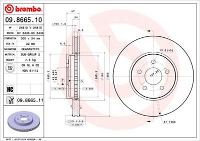 2 GENUINE BREMBO FRONT BRAKE DISCS VETNTED FOR JAGUAR X TYPE 09.8665.11