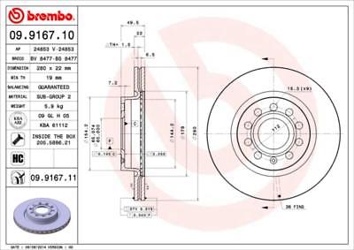 FOR AUDI SEAT SKODA  BREMBO BRAKE DISC CROSS DRILLED  280MM 